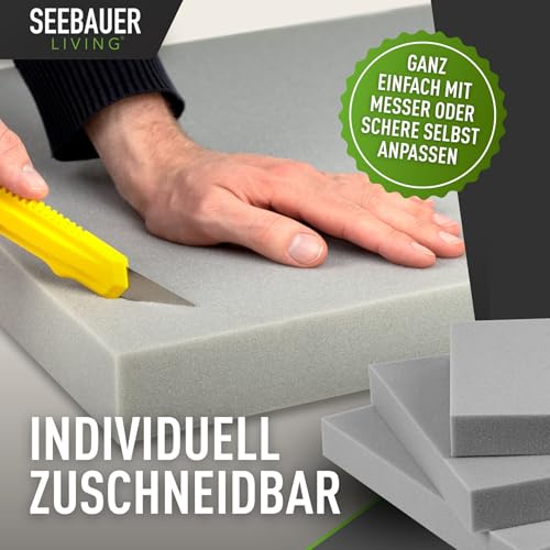 SEEBAUER Living Schaumstoff MEDIUM RG 35/40 (Mittelfest) 50 x 50 x 5 cm Schaumstoffplatte für Polster und Sitzkissen, Polsterschaumstoff als Zuschnitt für Sitzpolster