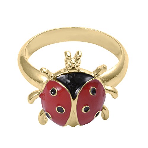 Cute Red Enamel Six-Spotted Ladybug Ring