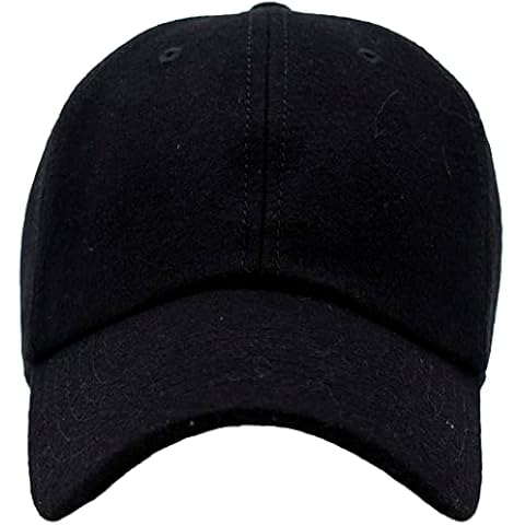 Classic 100% Wool Felt Solid Baseball Winter Cap (Unisex - Adjustable Size) - black - One size Cover