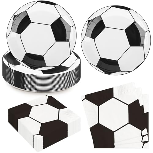 Atiloy 50 PCS Soccer Plates and Napkins Party Supplies Soccer Birthday Party Disposable Tableware Decorations Sport Party Paper Plates and Napkins for Birthday Party Baby Shower, Serve 25