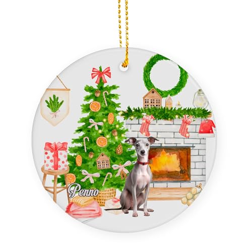Lévrier Italien Gris Céramique Ornements De Noël, avec Ficelle Pendentif pour Décorations 7.3Cm Déco Sapin Noël