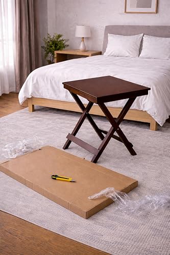 Image of fplus Teak Wood Mini Folding Table 15x15x18 Inches | Compact Foldable Stool-Table for Kids & Balcony