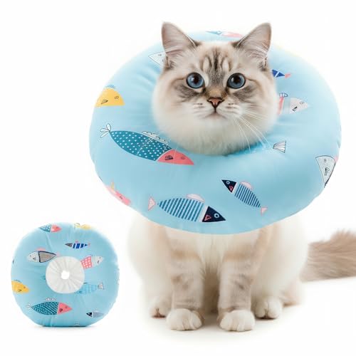 Wasserdicht Halskrause Katze Schmutzabweisend Katzenkragen Schutzkragen, Einstellbarer Halsband Soft, Weich Kragen Cone Nach Operation und Verletzungen für Welpen Hunde Wiederherstellung (Blau, S)