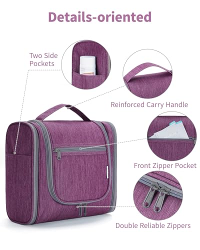 Image of Hanging Travel Toiletry Bag Cosmetic Make up Organizer for Women and Men (Large, A-Purple)