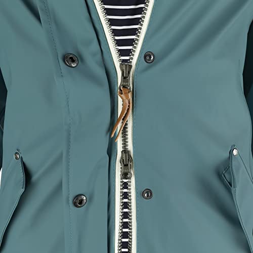 Dry Fashion Damen Regenmantel Kiel - Frauen Regenjacke Damen Jacke mit verstellbarer Kapuze Lang Winddicht Wasserdicht in Petrol Größe 52