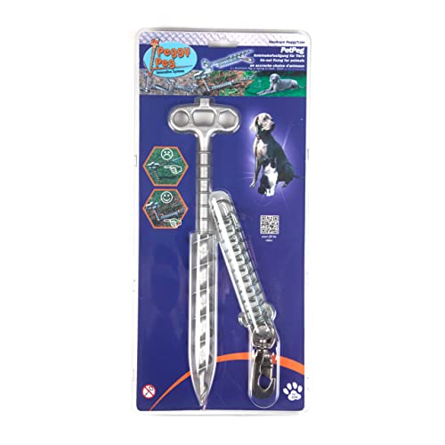 Peggy Peg – Schraubhering PetPeg zum Anleinen von Hunden & Katzen – Anlegepflock für Hunde – Leinenbefestigung mit Höhenverstellung – Spiralhering für Hundeleine – Erdanker aus rostfreiem Aluminium