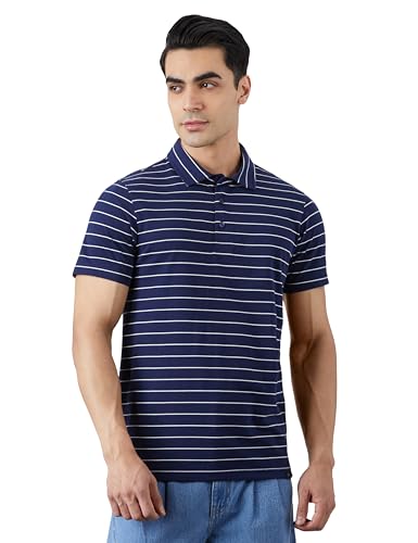 Image of Amazon Brand - Symbol Men's Cotton Rich Striper Polo Collar Striped Tshirts | Half Sleeves-Regular Fit (Available in Plus Sizes)