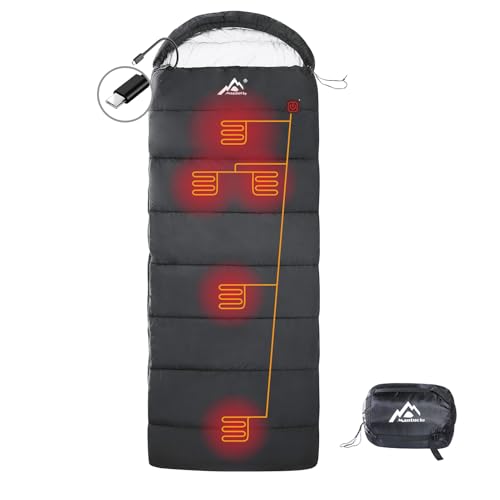 MANTUOLE Rectangular Heated Sleeping Bag Envelope Style 5 Heated Zones Operated with Battery or Other Power Supplies with 5V/3A Type-C Output Battery NOT Included. Envelope-Black-Type-C.
