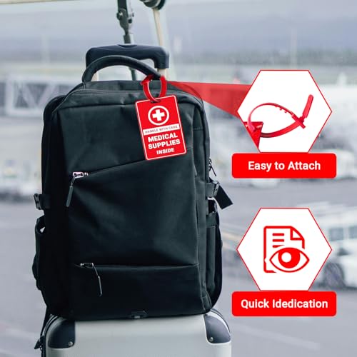 Klyrith 2 Pack Medical Supplies Inside Tag with Name ID Card, Handle with Care Alert Luggage Tag for Travel Suitcase or Bags, Easy to Identify, Suitable for Diabetic Supplies, Respiratory Devices, Red - Thumbnail 6