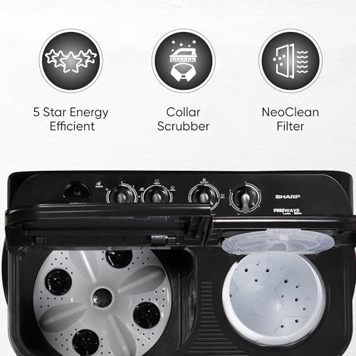 Image of SHARP 8.0 kg, 5 Star, Semi-Automatic Top Loading Washing Machine with Quadroniq Pulsator I JAPAN QUALITY I 1300 RPM I Soft Fall Technology (Steel Grey, 8 Kg)