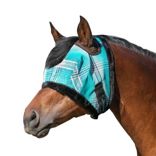 Kensington Fly Mask with Fleece Trim for Horses — Protects Face and Eyes from Flies and Sun Rays While Allowing Full Visibility — Breathable and Non Heat Transferring, Small, Atlantis