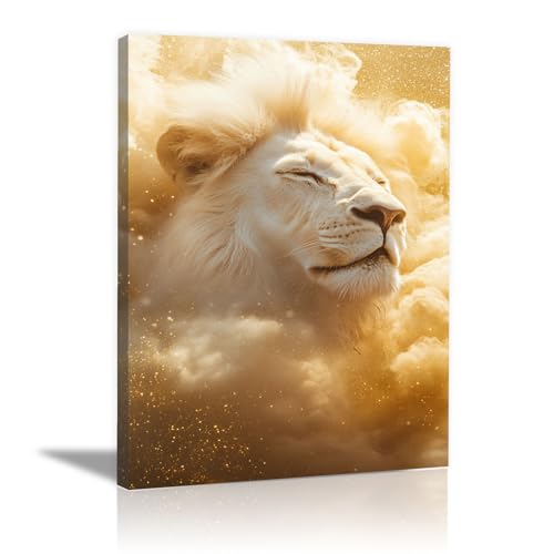 Tableau lion pour mur vide décoration moderne bureau jaune 40x60