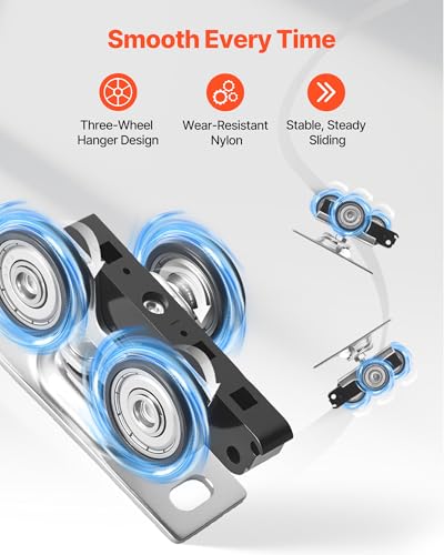 Image of VEVOR Bypass Sliding Door Hardware Kit, 6 ft Aluminum Alloy Dual-Track Bypass Door Hardware, Smooth and Quiet Sliding, Easy to Install, for 1 inch to 1 3 /4 inch Thickness 36 inch Width 2 Door System, for Closet