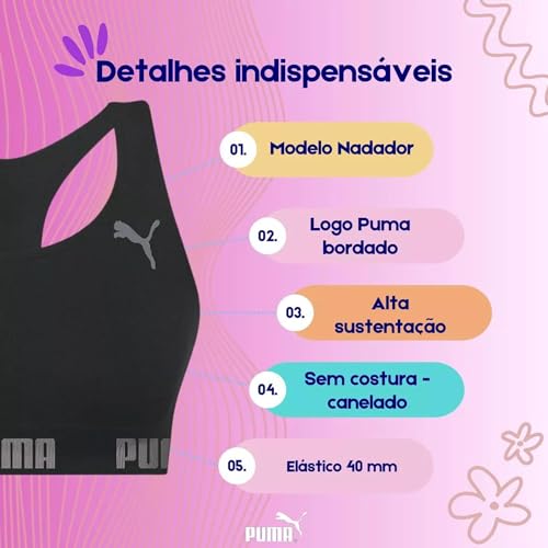 PUMA Kit 2 Tops Puma Nadador Sem Costura M 1 Rosa Neon - 1 Preto