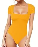 MANGOPOP Bodysuit Shirts for Women Square Neck Short Sleeve Shirt Tops