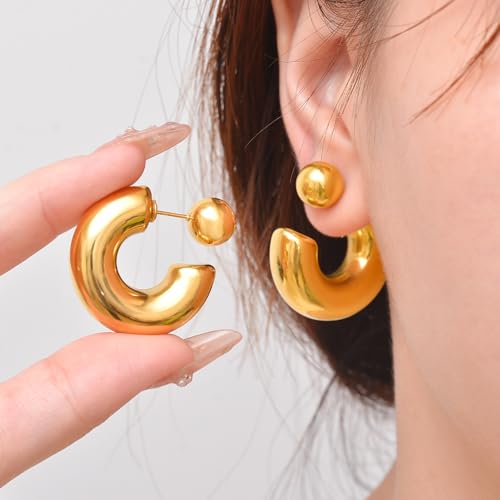 Ritach Chunky Gold Earrings for Women Trendy 14K Thick Gold Hoop Earrings Hypoallergenic Statement Chunky Hoops Jewelry Gifts for Women3