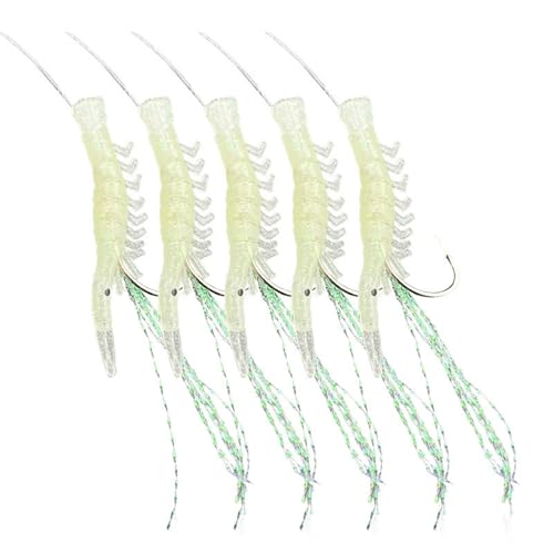 Jiimhte 釣り針 | 5個セット 海水用フィッシュフック 夜光エビ付属 - リアルな餌 海 淡水 湖 海水 釣り サーフキャスティング バス 川 カヤック釣り用
