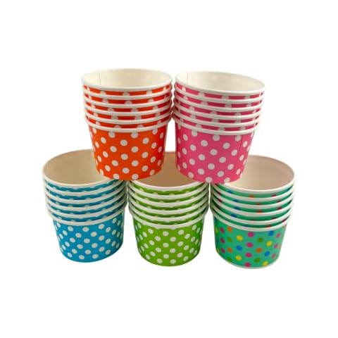 MMvolesy 6oz Mix Colour Paper Ice Cream Cups Polka Dot Paper Disposable Dessert Cups, Ice Cream Bowls For Cold Or Hot Food, Paper Dessert Cups, And Coloured Paper Cups For Soups 50Pc Cover