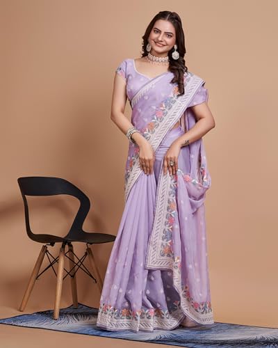 Image of VAIRAGEE Women Soft Organza Embroidery Traditional Flower Pattern Beautiful saree with unstitched blouse piece (6159)