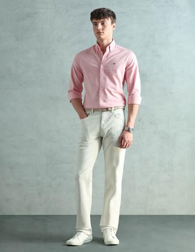 Image of Arrow Sport Solid Slim Fit Cotton Shirt for Men - Full Sleeve Mens Casual Shirts