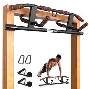 AmazeFan Pull Up Bar Doorway with Ergonomic Grip – Fitness Chin-Up Frame for Home Gym Exercise – Multi-Angle Grip – 2024 Upgrade Smart Hook (Fits Almost All Doors) (Black/Orange)