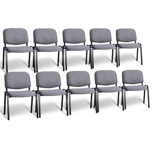 Image of VINGLI Waiting Room Stacking Chairs, 10-Pack Fabric Church Conference Stackable Chair Set, for Office Guest & Reception Meeting Rooms, Lobby, Simple&Space-Saving, Fabric-Grey