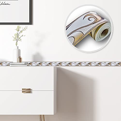 Yifu Life F020 Peel And Stick Wallpaper Border Modern Abstract, Brown/White Removable Self Adhesive Wall Border Molding Home Ceiling Decorative Border 2''×32.8 Ft #TOP2