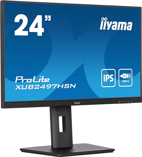 iiyama Prolite XUB2497HSN-B2 60,5cm 23,8" IPS LED-Monitor Full-HD 100Hz HDMI DP-in/Out DaisyChain USB3.2 USB-C Dock 65W LAN Slim-Line Höhenverstellung Pivot Adaptive Sync schwarz