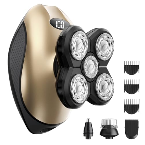 Electric Razor for Men, 5-in-1 Multi-Function Electric Shavers for Men, IPX7 Waterproof Bald Head Shaver with LED Display, Rechargeable Beard Trimmer Body Hair Trimmer, Ideal Gifts for Husband
