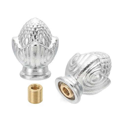 Image of PATIKIL 36 x 26mm Lamp Finials Caps Knob, 2 Set Solid Lamp Shade Top Decoration Screw Cap Nuts with Brass Reducing Adapter for Table Lamps Floor Lamps, Silver Tone