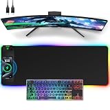 Wireless Charging Mouse Pad, 31.5"x11.81" XL Gaming Mousepad with 11 RGB Colors & 5 Lighting Modes, Home Office Large Desk Pad, Ultra-Smooth Surface, Non-Slip, Waterproof Keyboard Pad Black Desk Mat