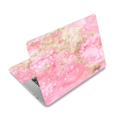 Laptop Skin Sticker Decal,12 13 13.3 14 15 15.4 15.6 inch Laptop Vinyl Skin Sticker Cover Art Protector Notebook PC (2 Wrist Pad Skins Included), Waterproof Removable, Pink Golden Marble
