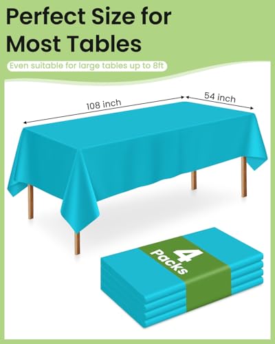 Image of LANLISA 4 Pack Teal Plastic Tablecloth Disposable, 54 x 108 Inch