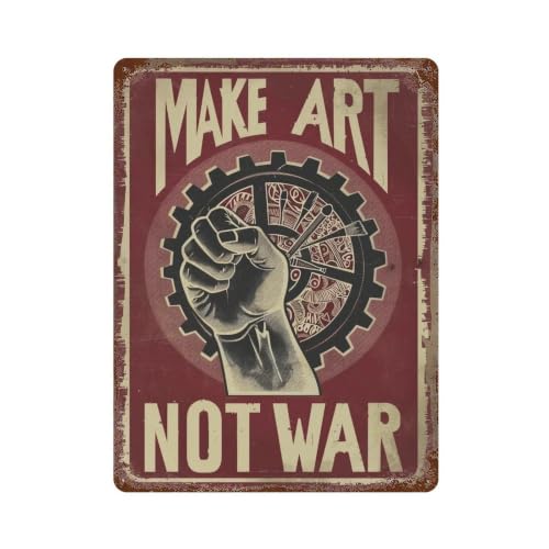 Décoration murale rétro fer vintage Make Art Not War tableau métal grunge 40x30cm