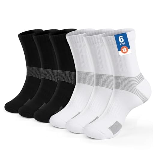 PERMANENTLY001 Cushioned Sports Socks Tennis Crew Socks Men Women Breathable Anti-blister Trainer Sock for Basketball Golf Padel Volleyball 9-13 3Black+3white L 6P