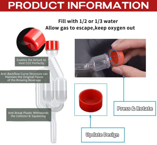 Image of S-Shape Fermentation Airlock for Home Brewing Plastic Bubbler with Dust Cap for Wine Making, Beer, Kombucha & Kimchi Airlock Fermentation Tube for Wine Making kit (L 17cm*W 3cm*H 0.76cm, 2Pcs)