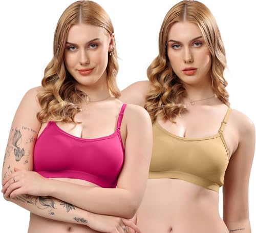 Image of London Hills Women's Cotton Sports Bra for Women Solid Bra Wireless & Non Padded Full Coverage Soft Hold Straps Super Combed Cotton Elastane Stretch Full Coverage Slip-On Active Bra