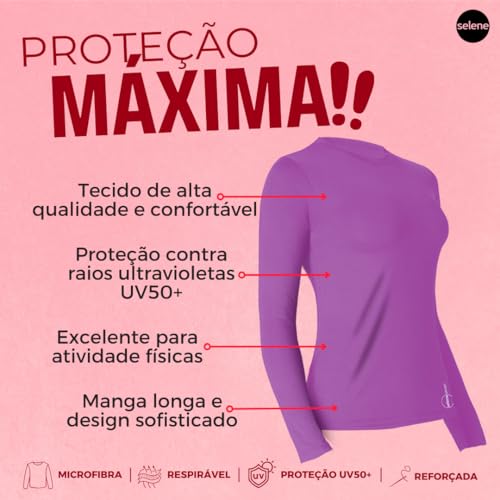 Camiseta UV50+ Manga Longa Selene Poliamida Feminino Adulto | Roxo | G