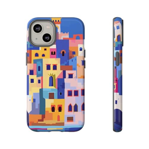 Coque iPhone 14 ville côtière bleue ravivez vos souvenirs marins
