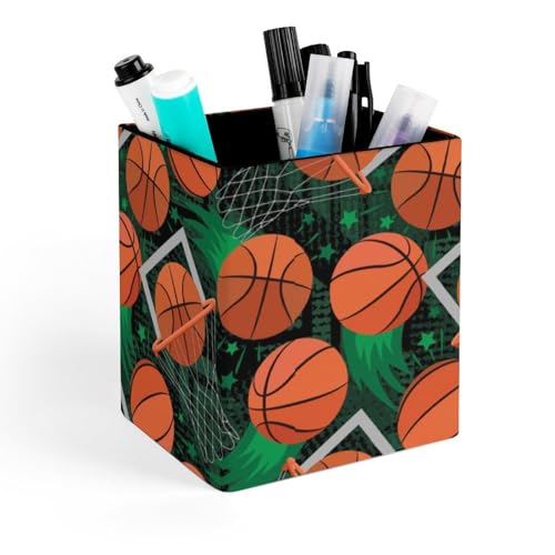Quteprint Soporte cuadrado para lápices, soporte para bolígrafos deportivos de baloncesto para escritorio, organizador de bolígrafos de oficina de poliuretano, accesorios de escritorio, taza de