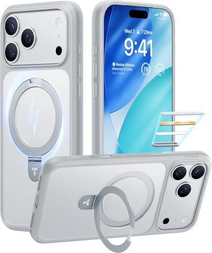 Image of TORRAS for iPhone 17 Pro Case Magnetic Stand, 4X Military Drop Protection | Fit for MagSafe, Camera Control, Slim Phone Case for iPhone 17 Pro with Kickstand, Translucent Matte Cover 6.3 inch Silver Gray
