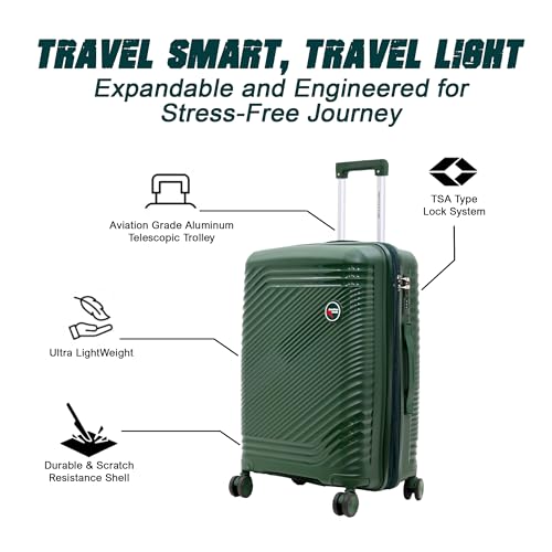 Image of AMERICAN TRAVELLER Tourisalined Trolley Bag| Polypropylene Hard Shell Luggage | Waterproof & Expandable Suitcase for Travel | 8 Smooth Spinner Wheels | Durable Travel Trolley Bag Set (24, Dark Green)