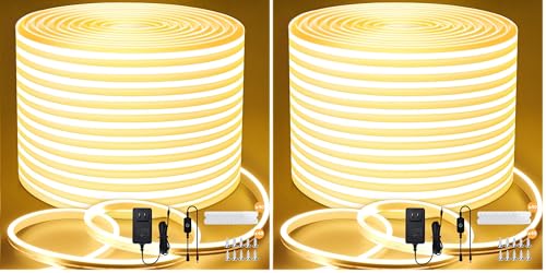Lamomo LEDテープライト10M 防水 高輝度 テープライト LED 調光可能 折り曲げ自在 切断可能 長持ち 24V 電球色 ネオンライト LEDチューブ 間接照明 室内/屋外/駐車場/店舗/DIY/装飾用（電源・調光器付き） (× 2)の商品画像（Amazon）