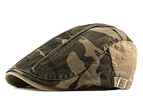 Camouflage Casquette Souple Béret Homme en Coton Réglable Newsboy Chapeaux Plate (Beige) Cover