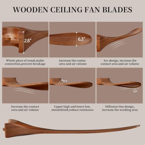 Image of Obabala 52 Inch Ceiling Fan No Light, Wood Indoor Outdoor Ceiling Fans Without Lights, Modern Propeller Exterior 3 Blade Wooden Fan for Patios Bedroom Living Room Porch(Walnut)