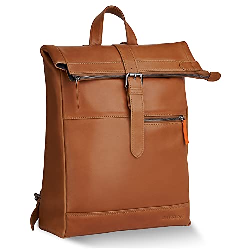 DAVIDOFF ESSENTIALS Herren Rucksack Cognac – moderner Business Rucksack aus feinem Leder...