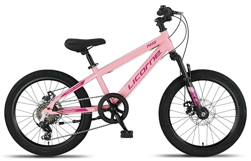 Licorne Bike Thunder Premium Mountainbike in 20, 24, 26, 27.5 und 29 Zoll Fahrrad für Mädchen Jungen Herren und Damen Discbremse (Rosa, 20 Zoll)