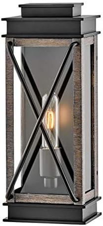Hinkley Montecito Single Light Wall Mount Outdoor Lantern, Aluminum, Clear Glass, Hidden Mounting Hardware, Polished Aluminum Reflector, Black Finish with Driftwood Gray Accent