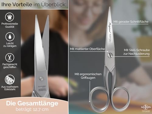 Vielzweckschere aus Solingen Küchenschere Haushaltsschere 5 Zoll Made in Germany Universal Schere mit einseitiger Mikroverzahnung perfekt für Haushaltsarbeiten 12,7 cm Edelstahl Rostfrei