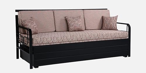 Image of 3 Seater Metal Sofa Cum Bed with Hydraulic Storage | Comfortable Sofa Set for, Living Room, Bedroom, Guest Room| Queen Size Convertible Sofa with Cushion |Queen Size (Multicolor & Black)